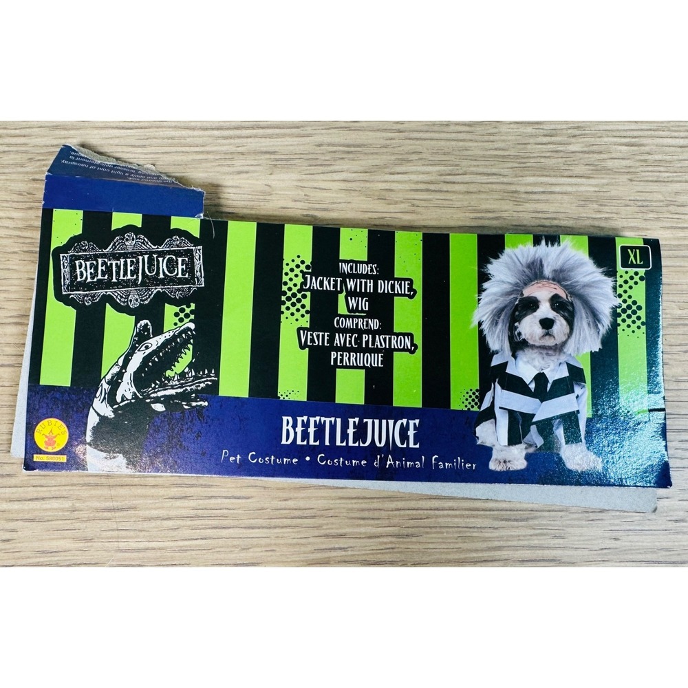 Beetlejuice Dog Costume XL Rubie's Striped Jacket Wig Pet Halloween 580051 - Picture 4 of 15
